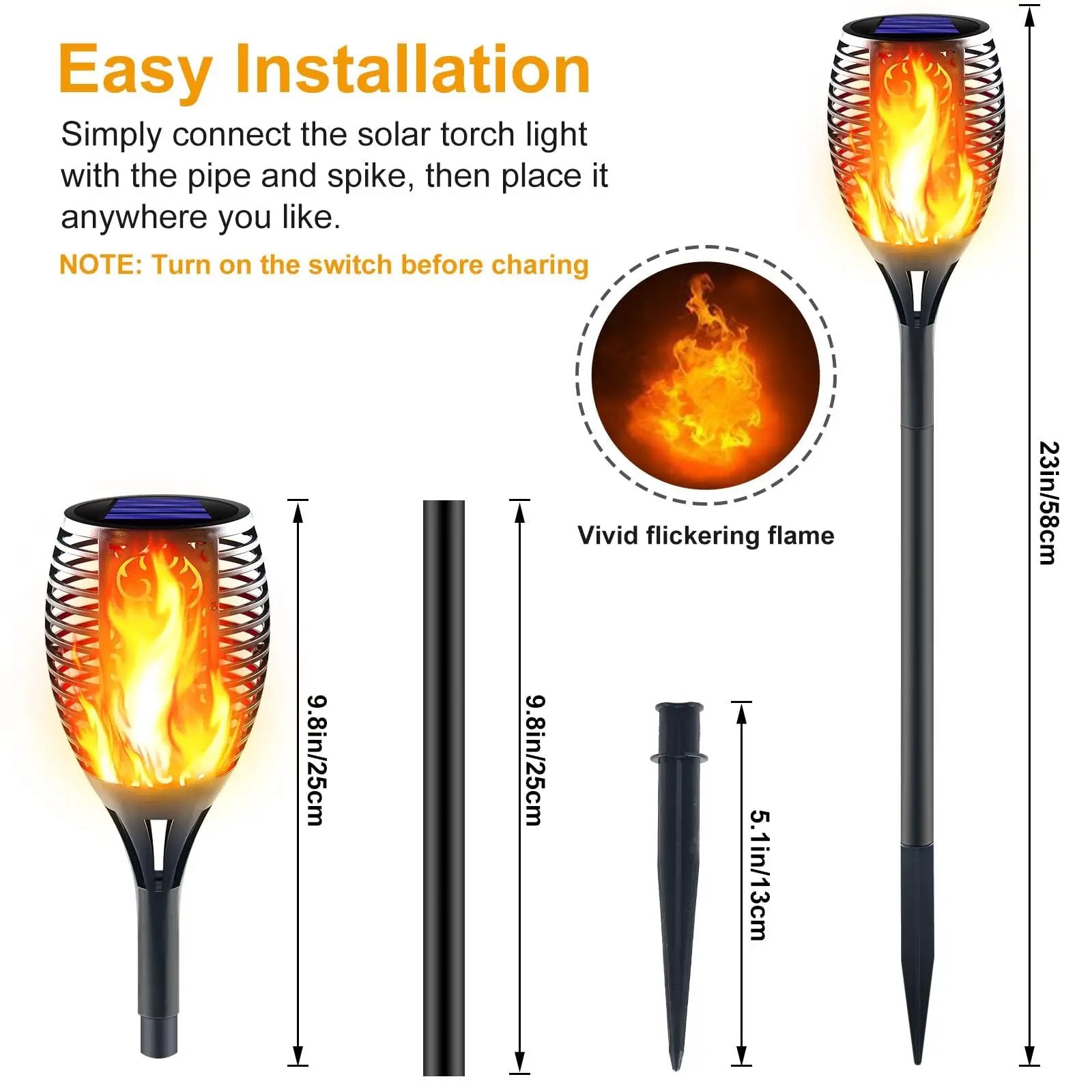 Solar LED Flame Lamp Lawn Flame Flickering Torch Light Outdoor Fire 96 LED Lights 4 Pack by Outdoor Solar Outlet