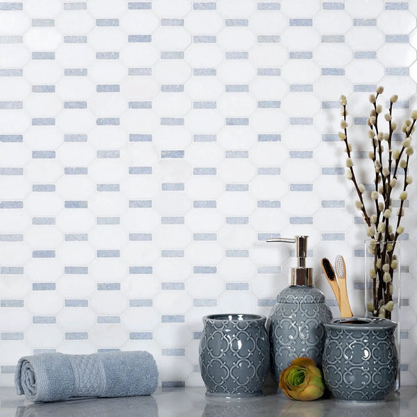5-Pack White, Blue 11-in x 11-in Polished Natural Stone Floor and Wall Tile