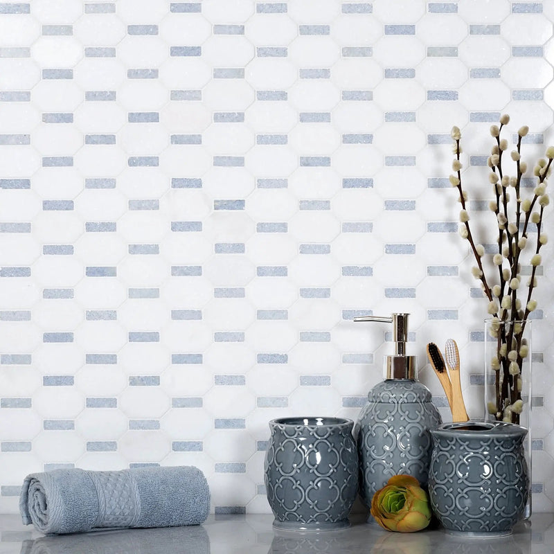 5-Pack White, Blue 11-in x 11-in Polished Natural Stone Floor and Wall Tile by Apollo Tile