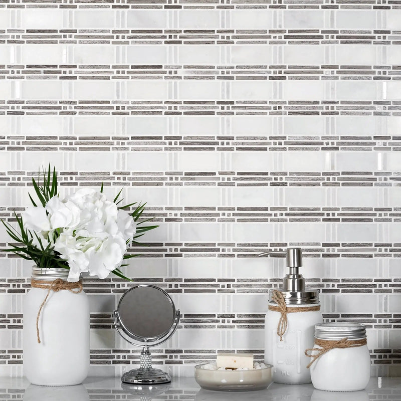 White 12x12 Polished Marble Mosaic Tile (5 pack, 5 sq ft/case) by Apollo Tile