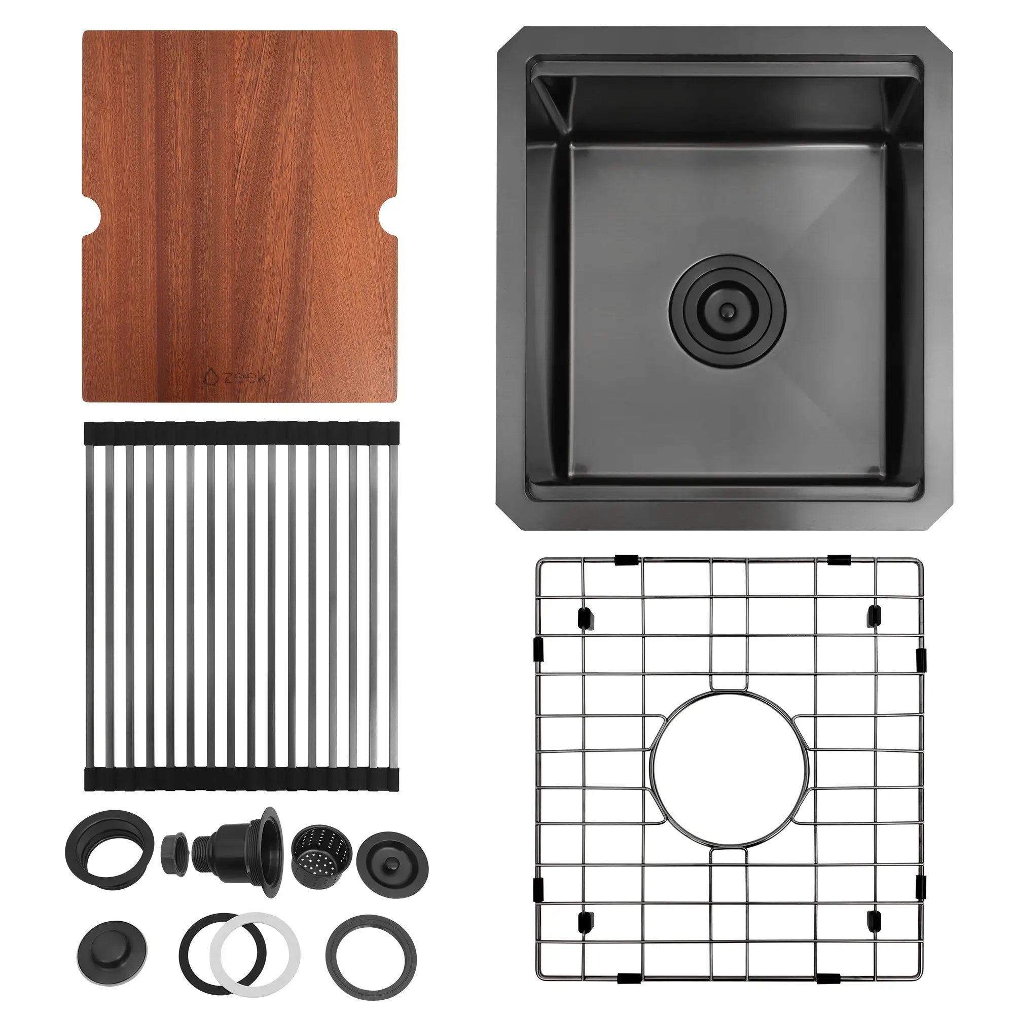Zeek 15 x 17 Inch Gunmetal Undermount / Drop-In Workstation Sink for RV or Wet Bar 16G Stainless Steel ZW-B157 by ZEEK