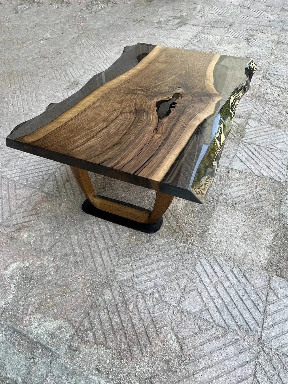 Epoxy Live Edge Coffee Table with Wooden U Leg by Gizz