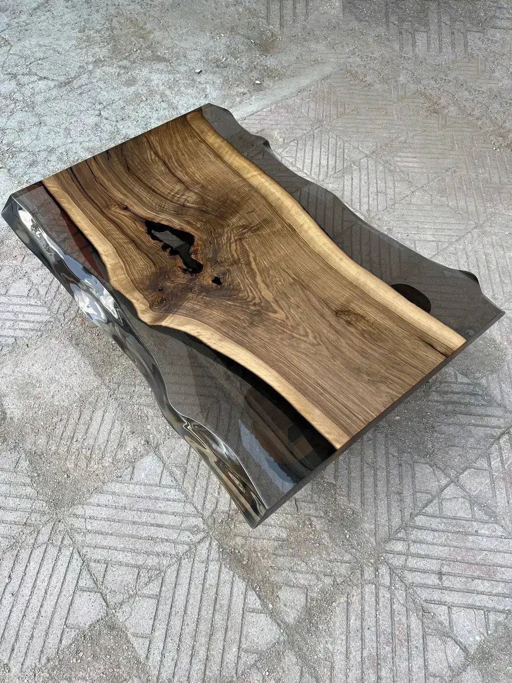 Epoxy Live Edge Coffee Table with Wooden U Leg by Gizz