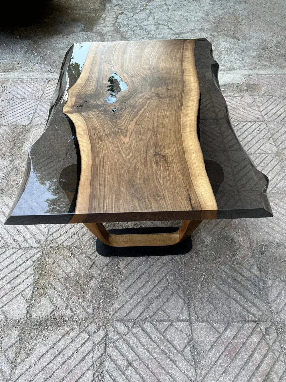 Epoxy Live Edge Coffee Table with Wooden U Leg by Gizz