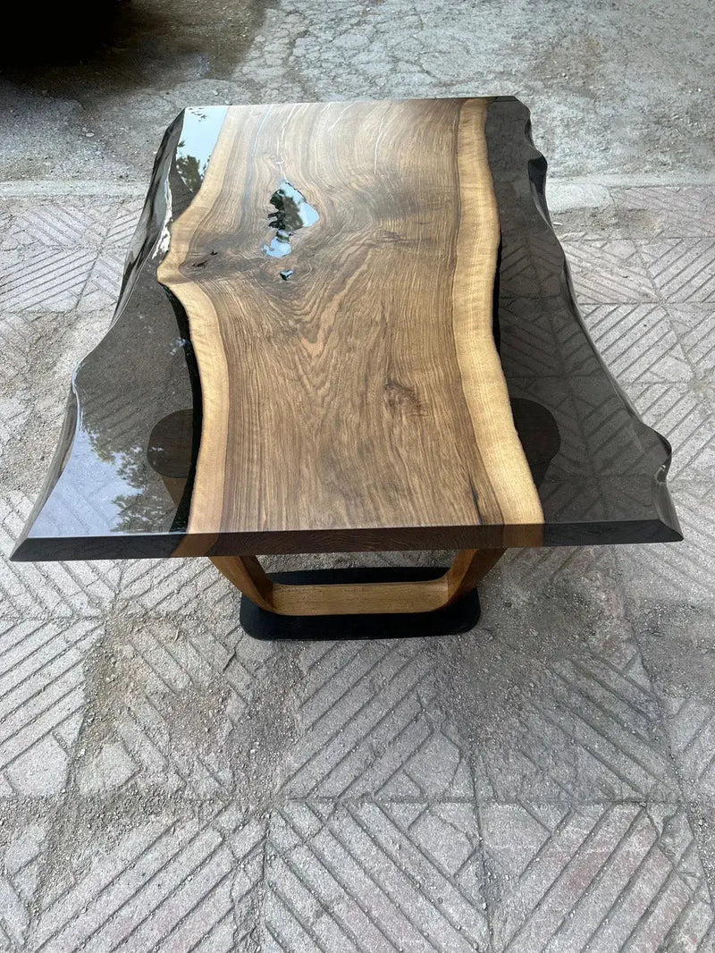Epoxy Live Edge Coffee Table with Wooden U Leg by Gizz