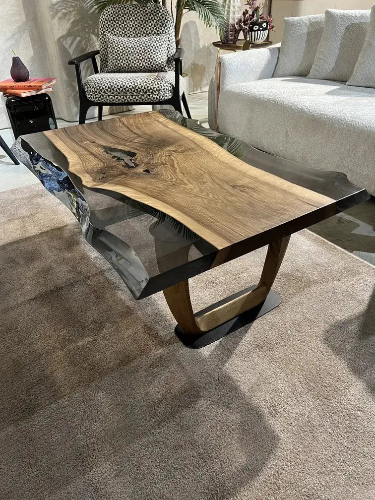 Epoxy Live Edge Coffee Table with Wooden U Leg by Gizz