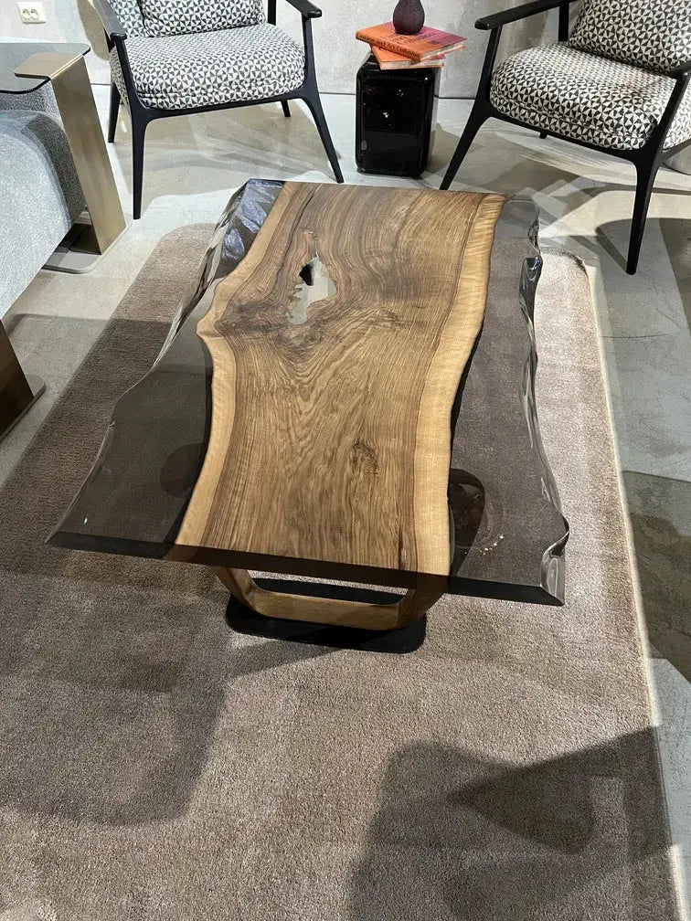 Epoxy Live Edge Coffee Table with Wooden U Leg by Gizz