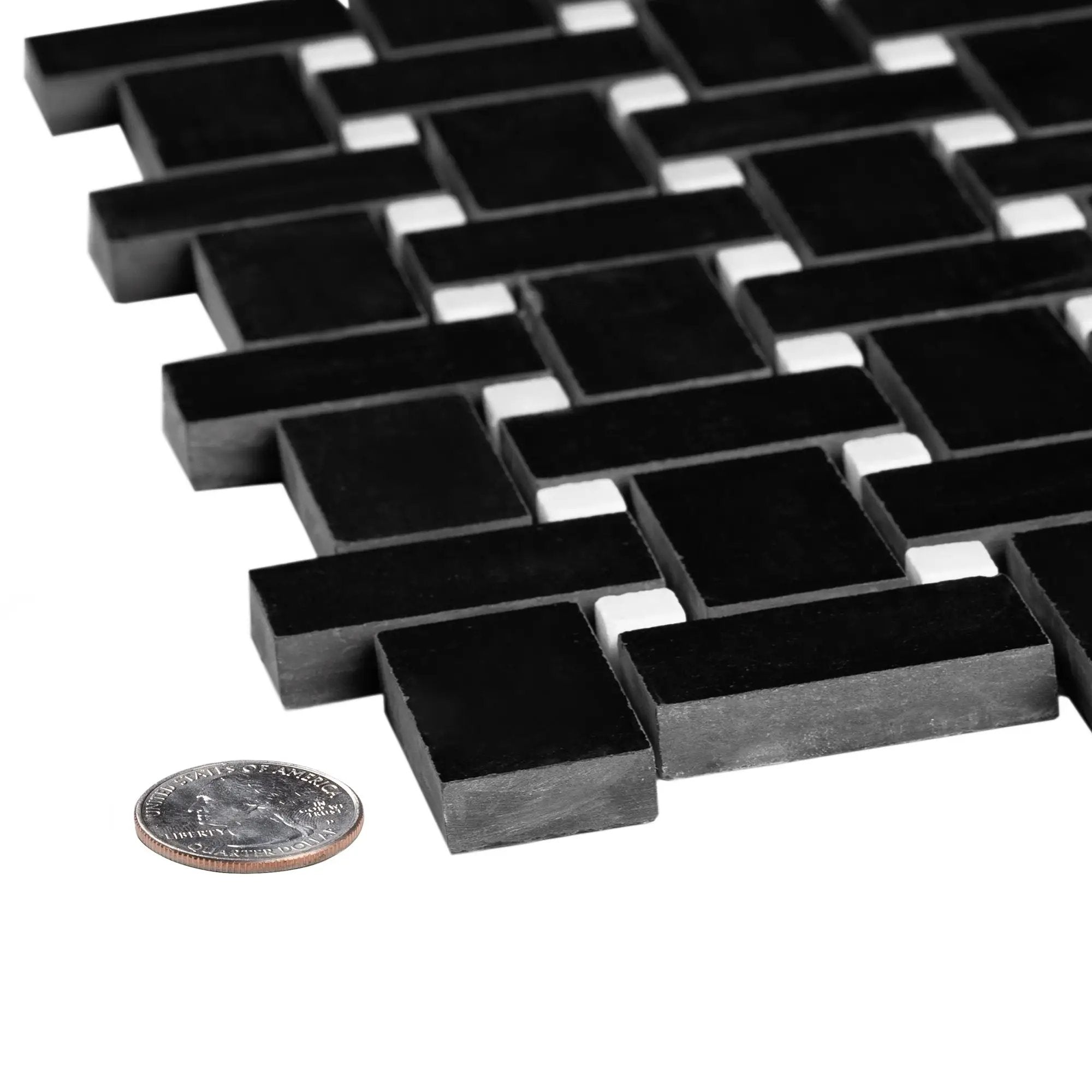 5-Pack Black 12-in x 12-in Polished Natural Stone Basketweave Patterned Floor and Wall Tile by Apollo Tile