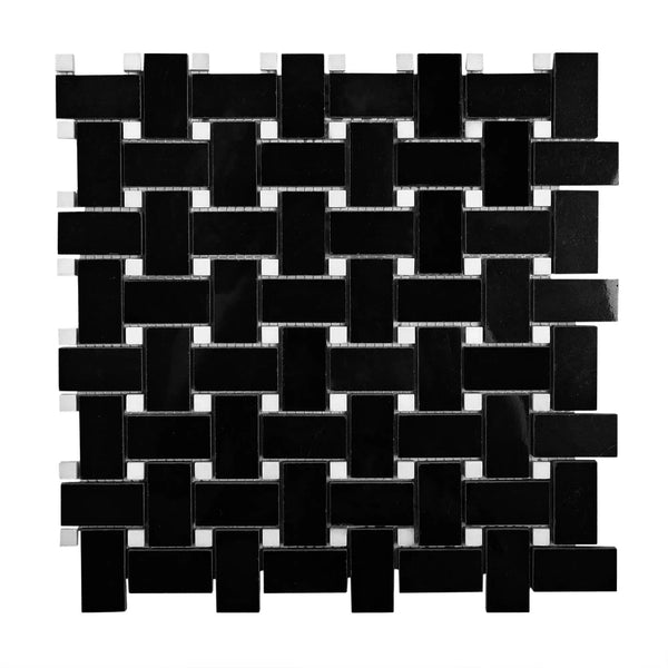 5-Pack Black 12-in x 12-in Polished Natural Stone Basketweave Patterned Floor and Wall Tile, photo 2 of 6