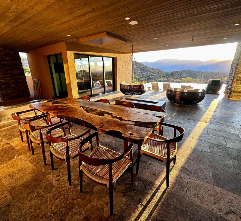 Epoxy Resin River Dining Table Featured Walnut Wood Leg by Gizz
