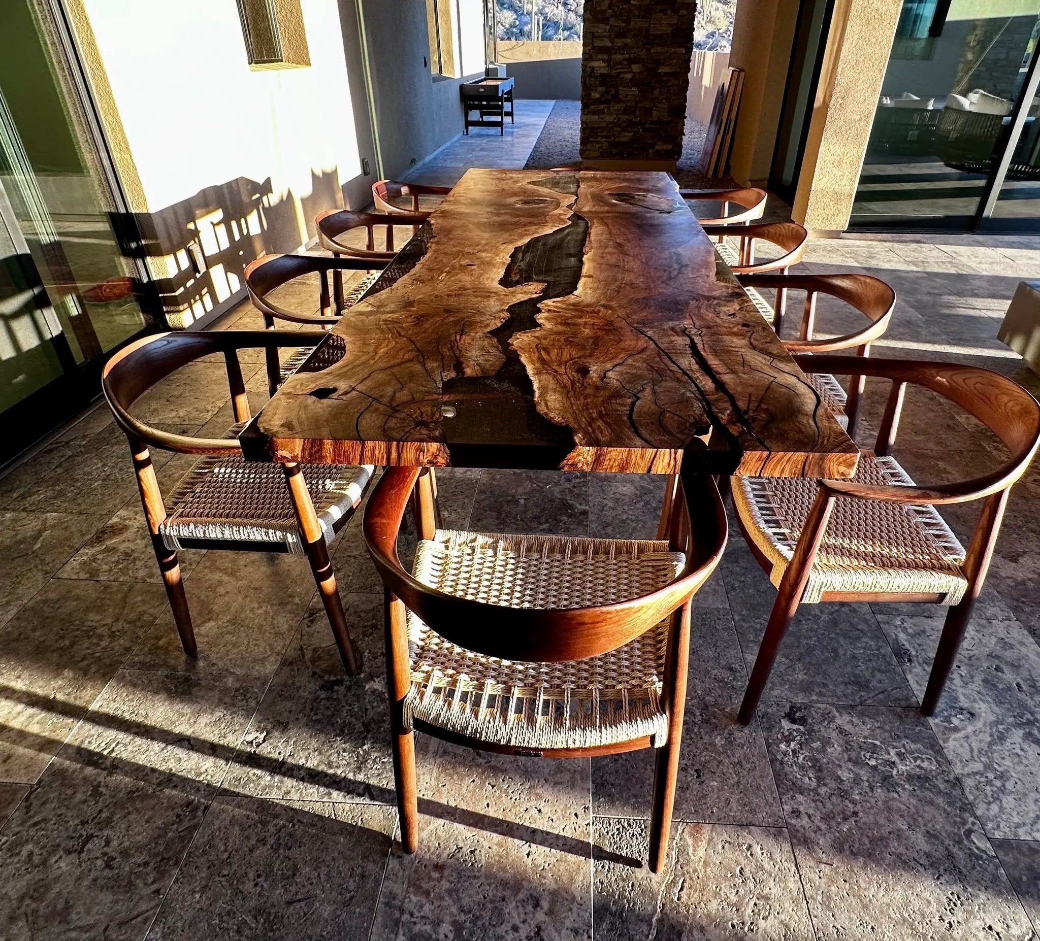 Epoxy Resin River Dining Table Featured Walnut Wood Leg by Gizz