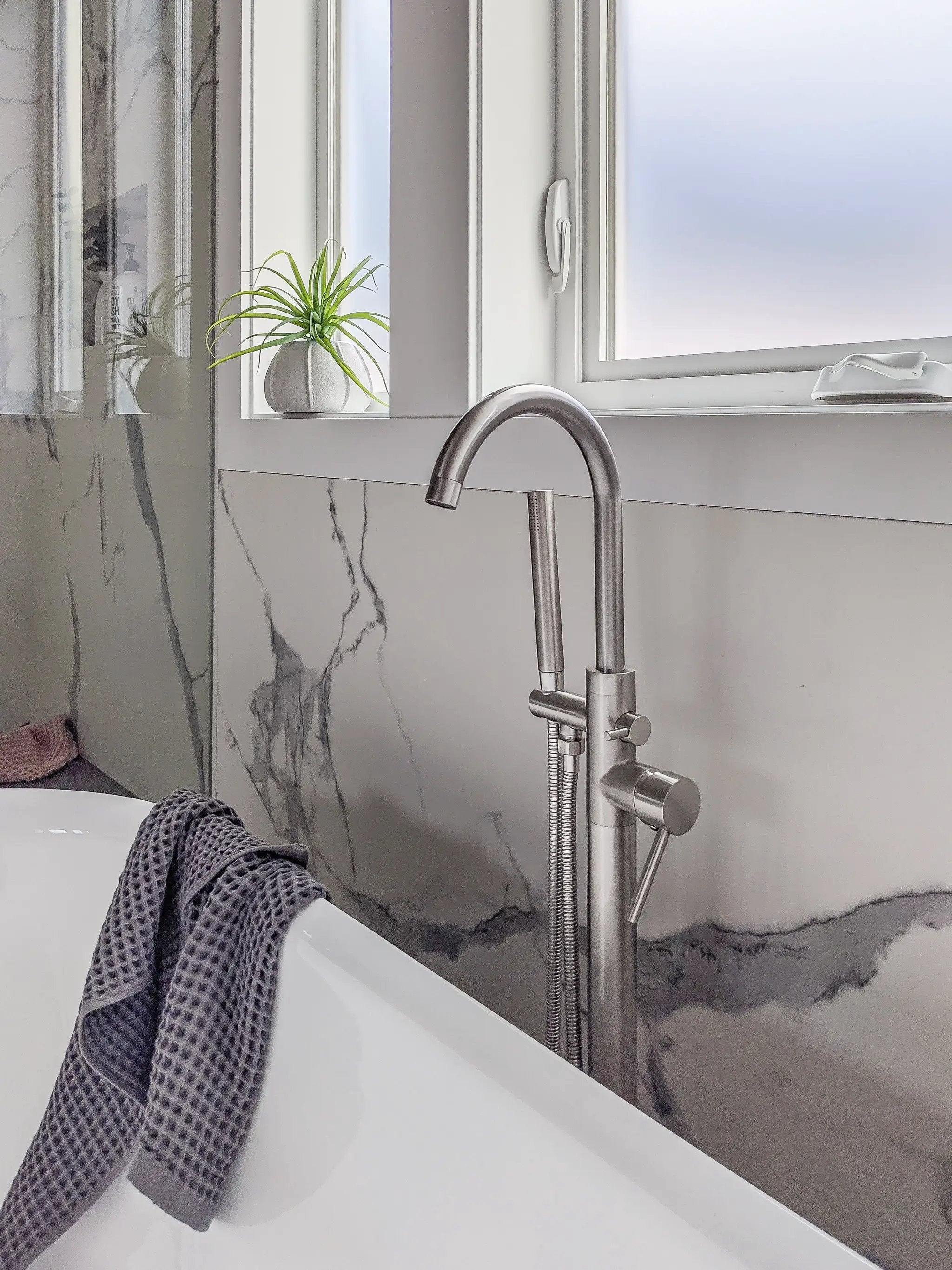 Zeek Floor Tub Faucet Brushed Nickle F-TN52 by ZEEK