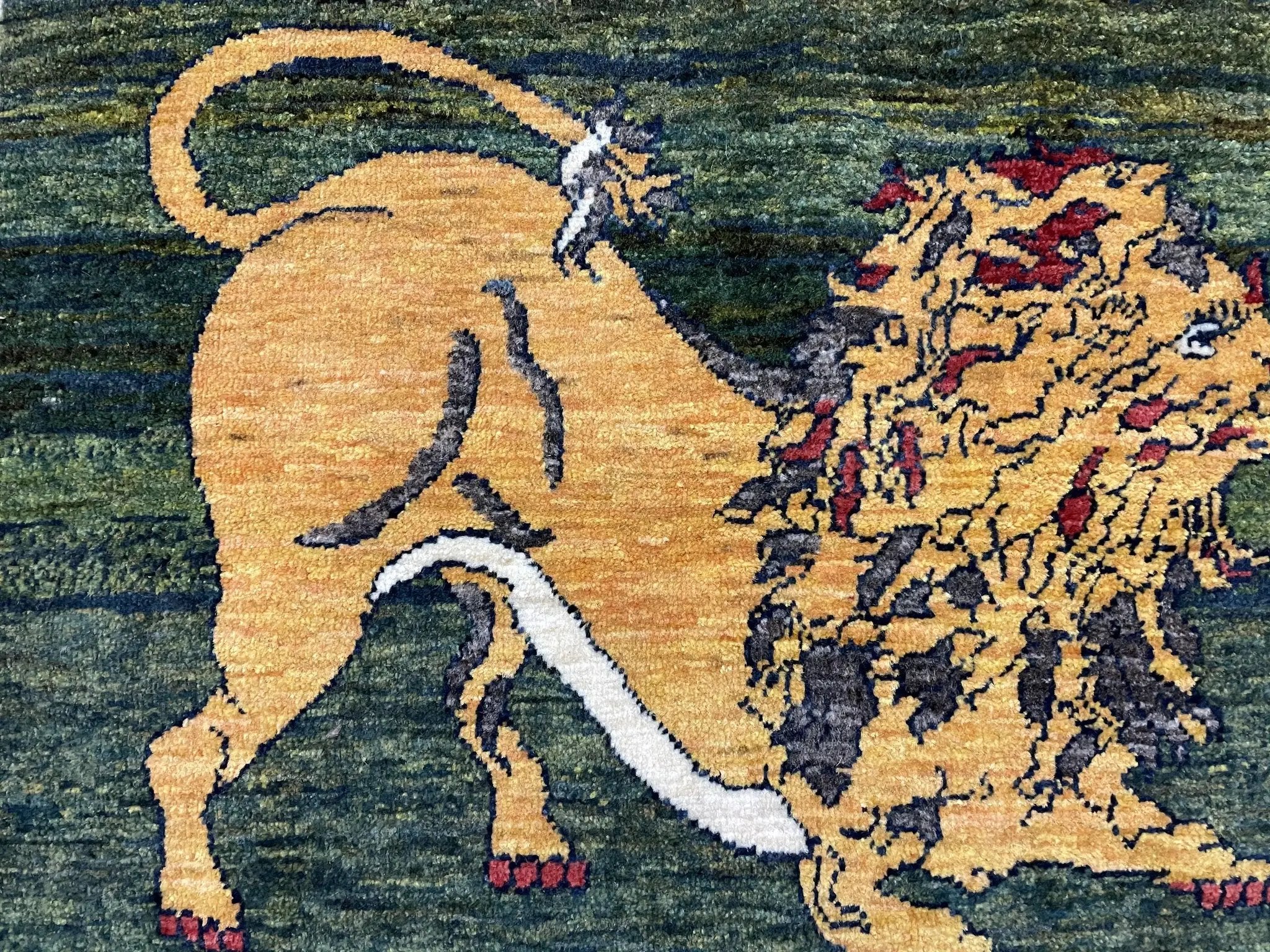 3 X 5 Handmade Rug Zagros Mountain Wool Tribal Rug Lion Purple Green Pictorial by Jewel Rugs