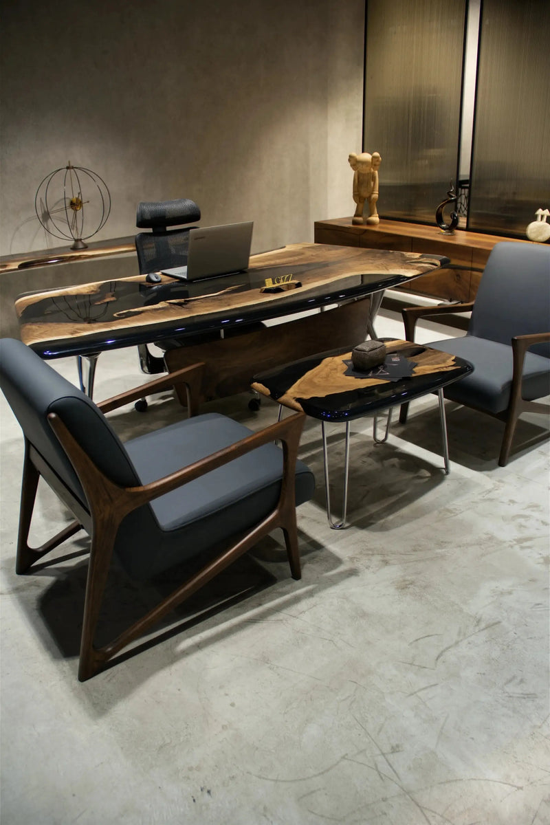 Luxury D-Shaped Walnut & Epoxy Executive Desk by Gizz