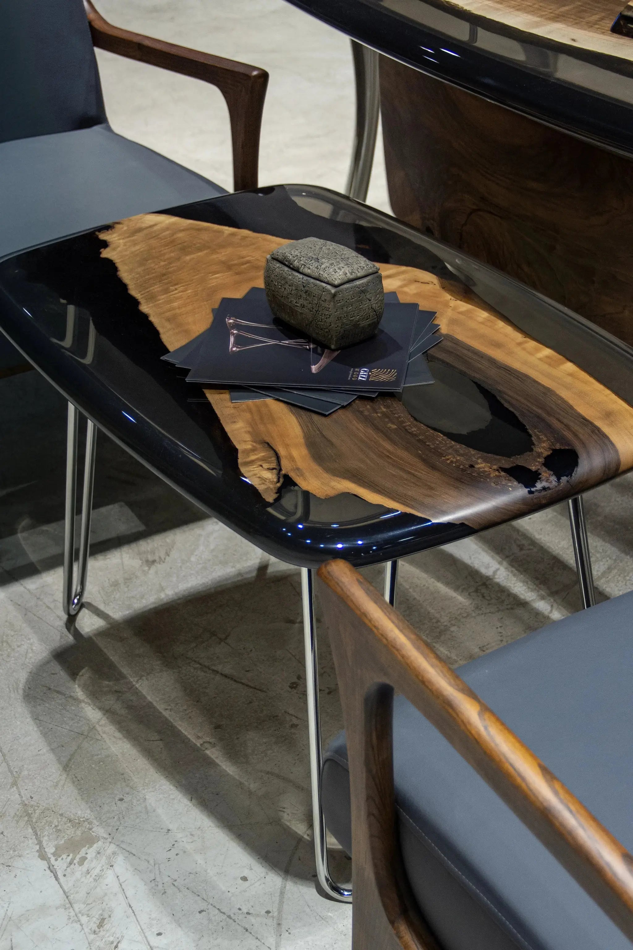 Luxury D-Shaped Walnut & Epoxy Executive Desk by Gizz