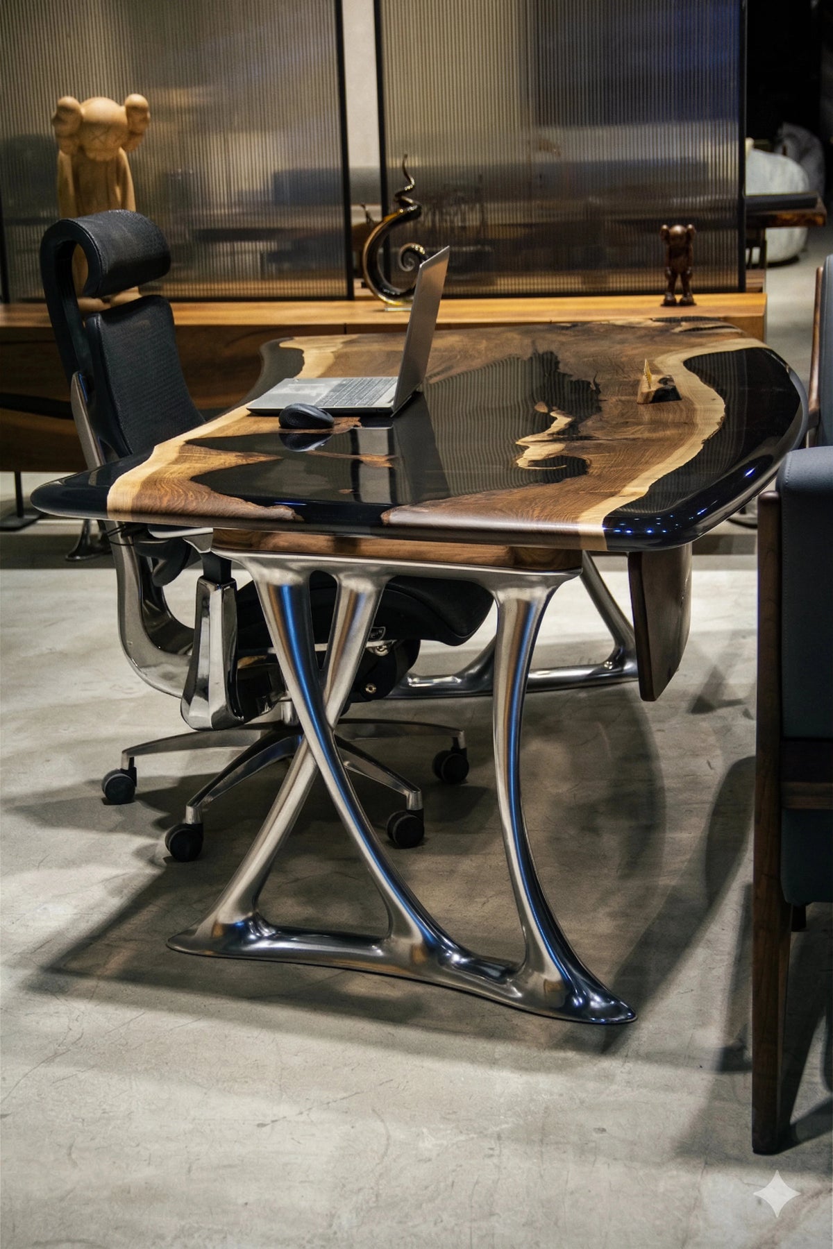 Luxury D-Shaped Walnut & Epoxy Executive Desk, photo 5 of 20