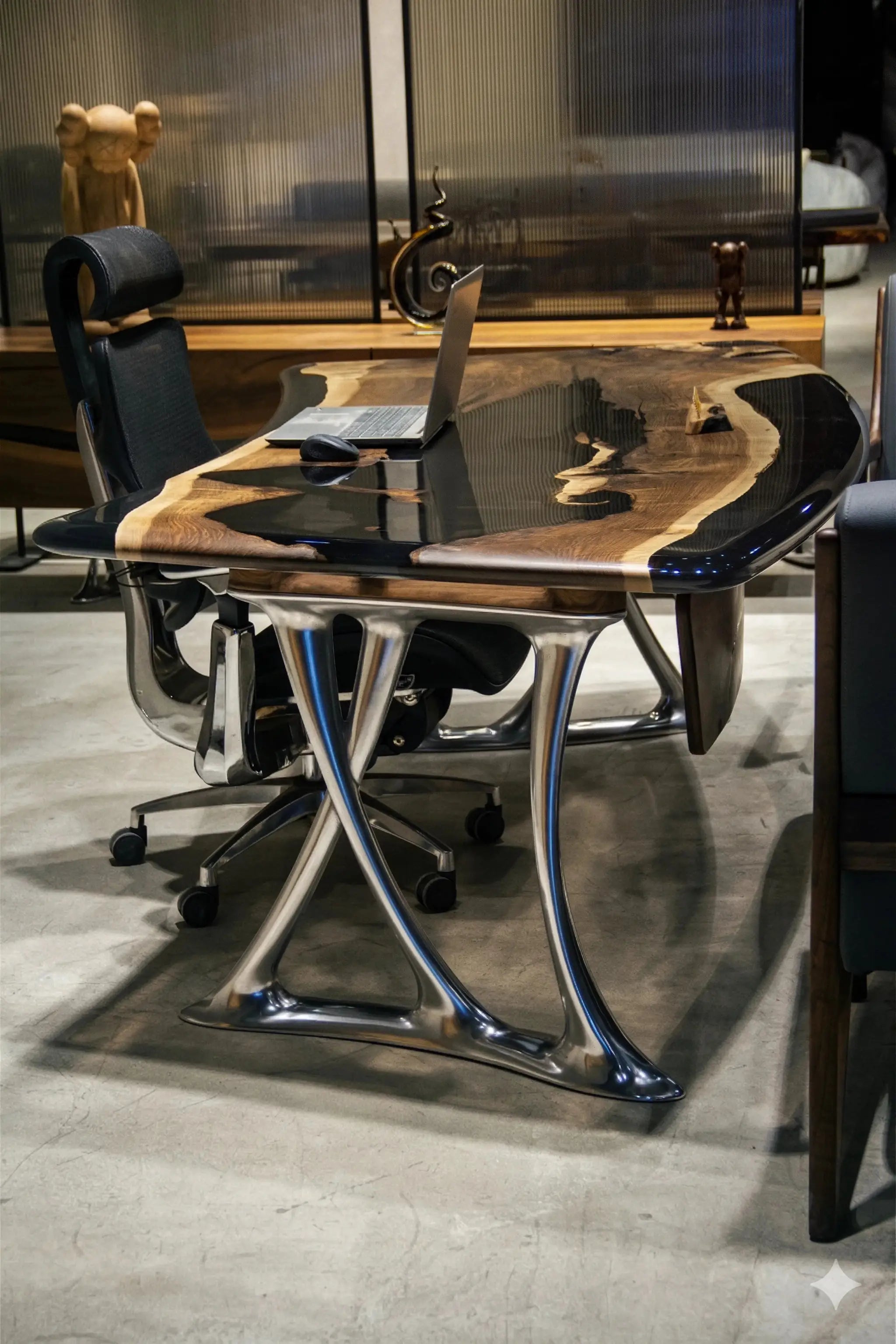 Luxury D-Shaped Walnut & Epoxy Executive Desk by Gizz