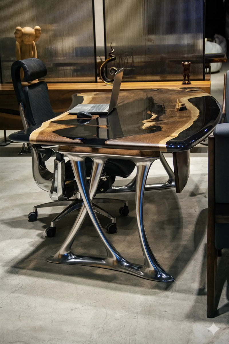 Luxury D-Shaped Walnut & Epoxy Executive Desk by Gizz