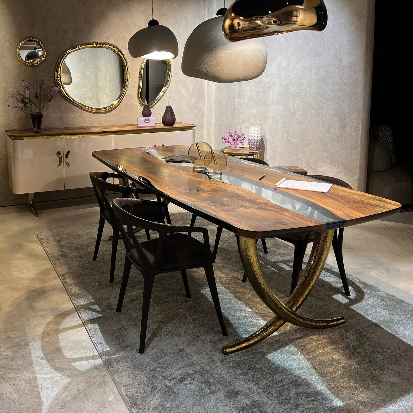 Luxurious Ivory Shaped Legs Epoxy Resin Dining Room Table by Gizz