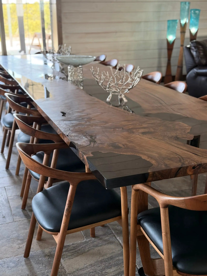 Epoxy Resin River Dining Table Featured Walnut Wood Leg by Gizz