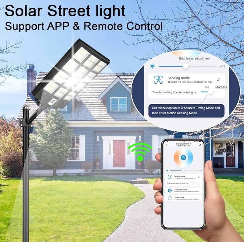 4500W Solar Street Light Outdoor, 250000LM 6500K with Mobile App Remote Control Dusk to Dawn LED Motion Sensor by Outdoor Solar Outlet