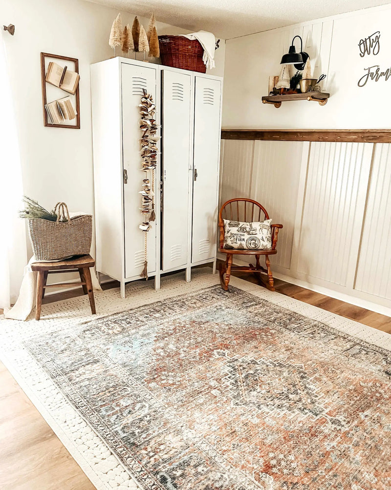Blue Burgundy Holi-2302 Washable Area Rug by Hauteloom