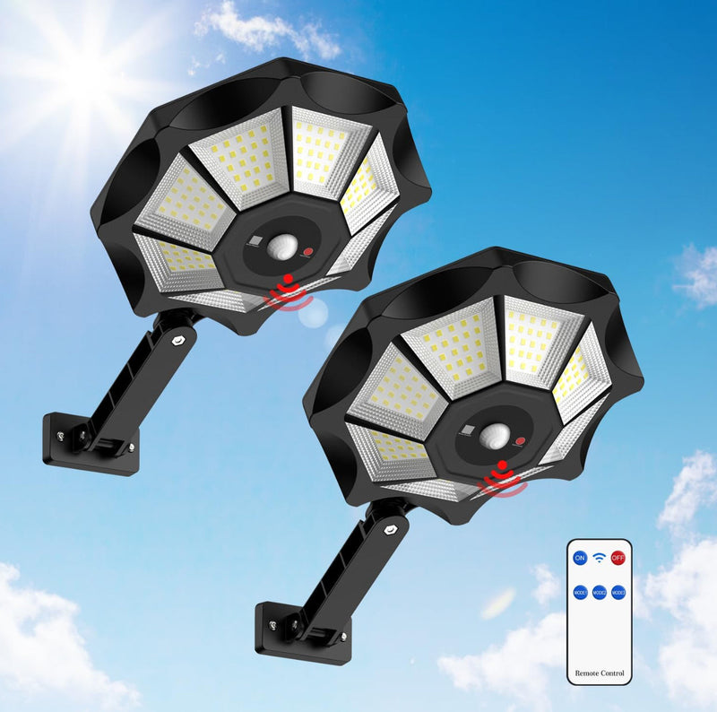 2 Pack SmartYard 300W Solar Street Light 168LED Dusk to Dawn,6500K with Motion Sensor by Outdoor Solar Outlet