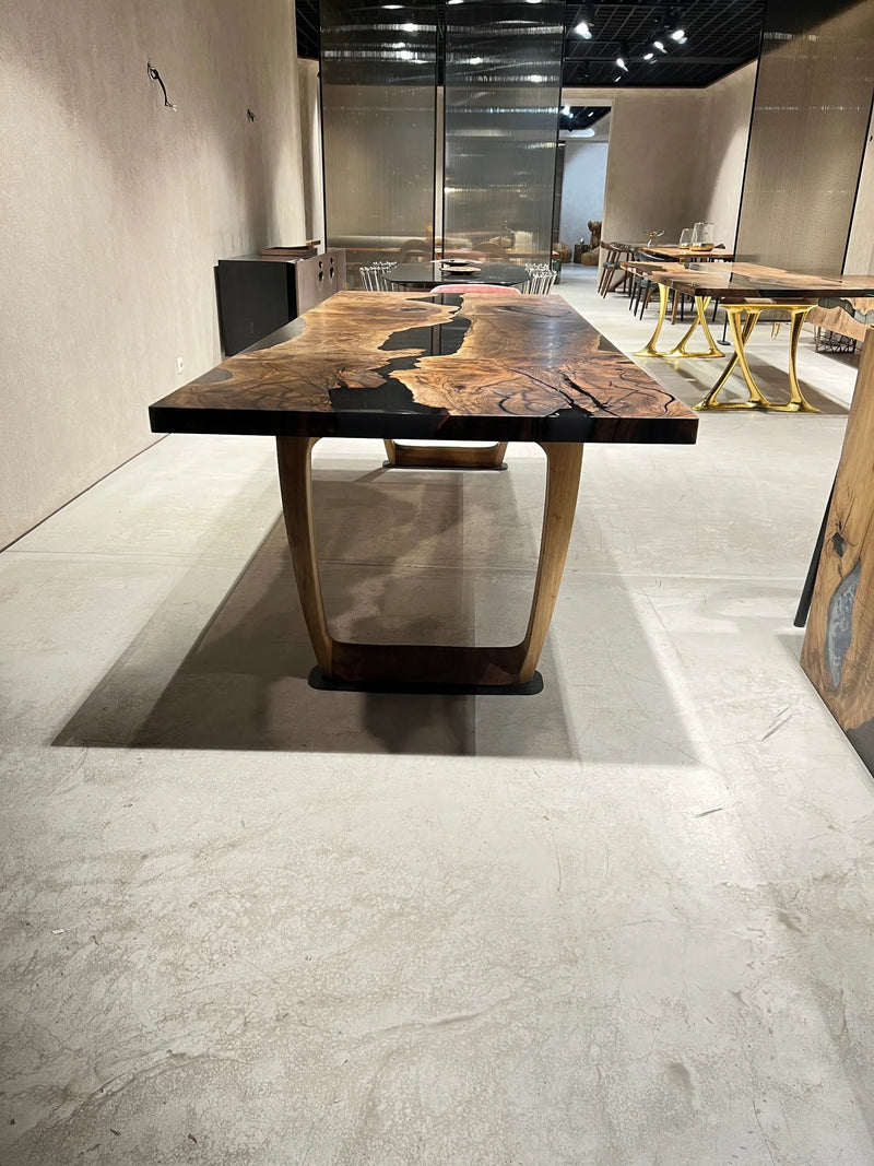 Epoxy Resin River Dining Table Featured Walnut Wood Leg by Gizz
