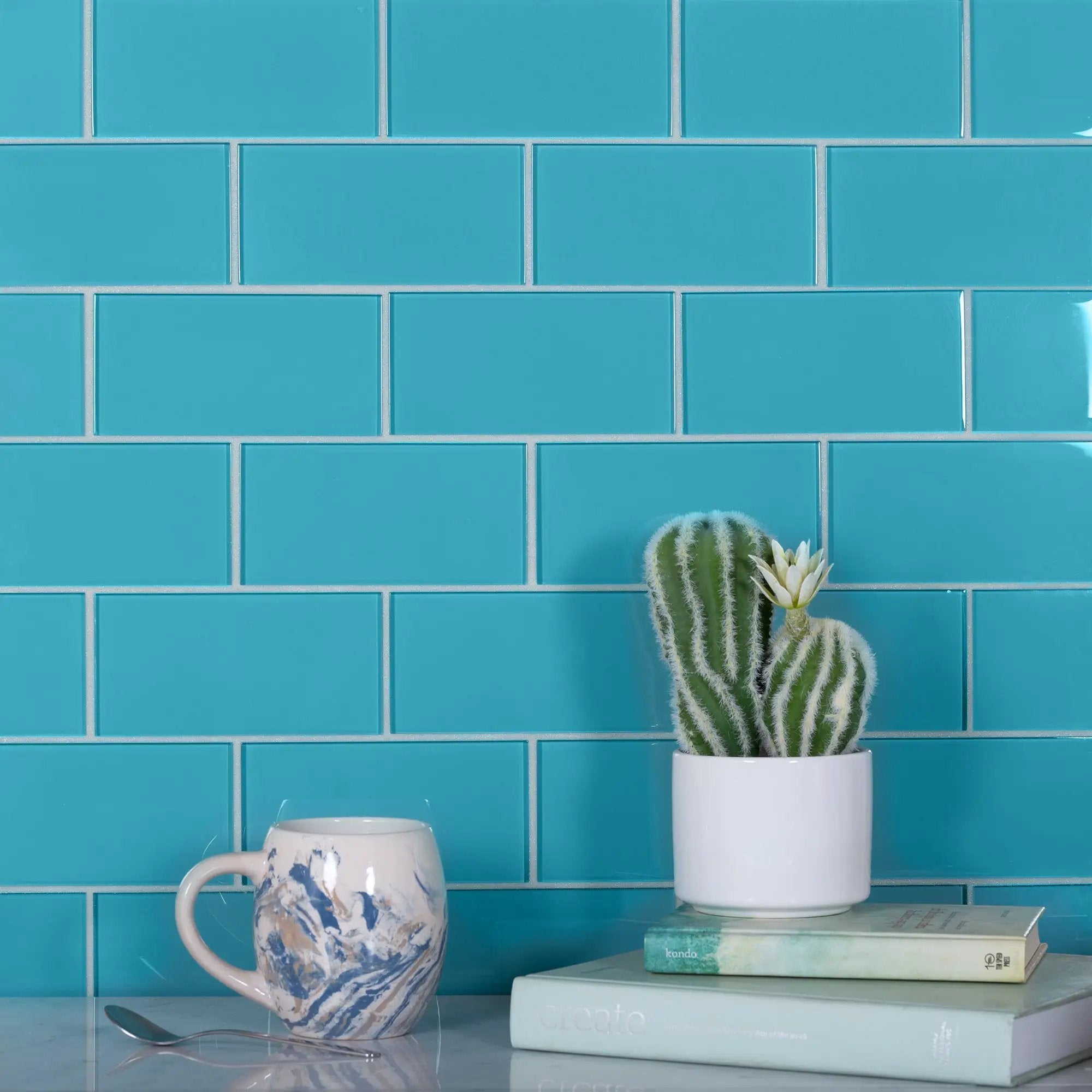 Sky Blue 3x6 Glossy Subway Glass Tile (40 pack, 5 sq ft/case) by Apollo Tile