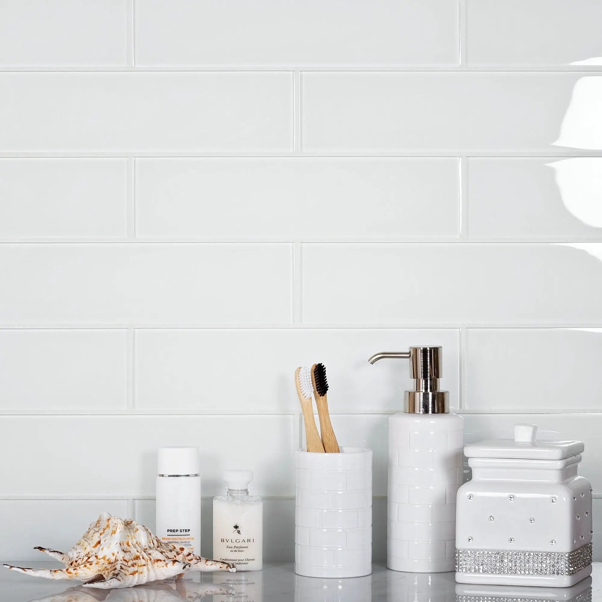 White 3x12 Glossy Subway Glass Tile (20 pack, 5 sq ft/case) by Apollo Tile