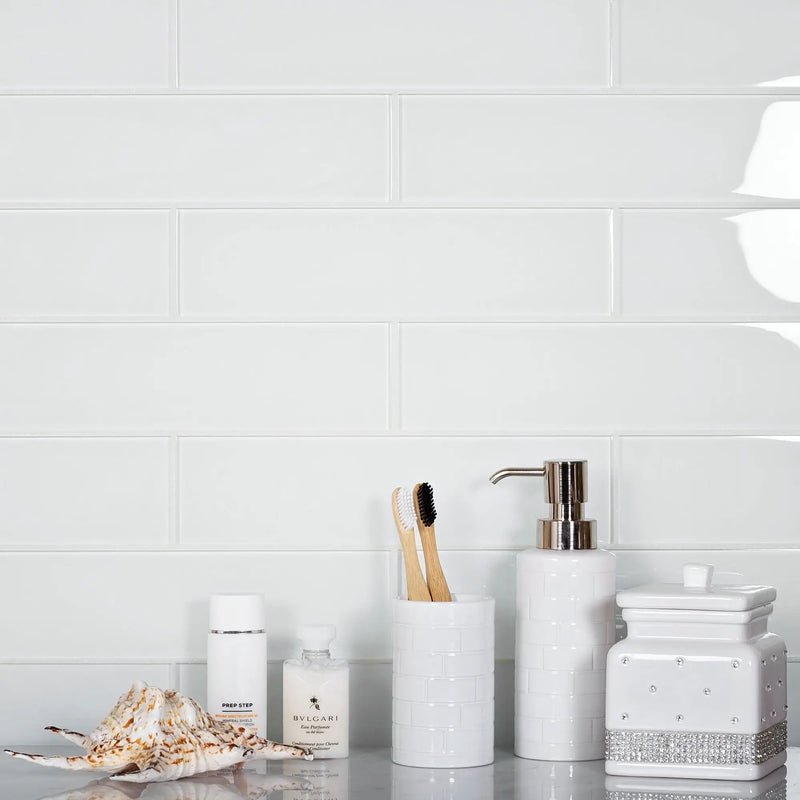 White 3x12 Glossy Subway Glass Tile (20 pack, 5 sq ft/case) by Apollo Tile