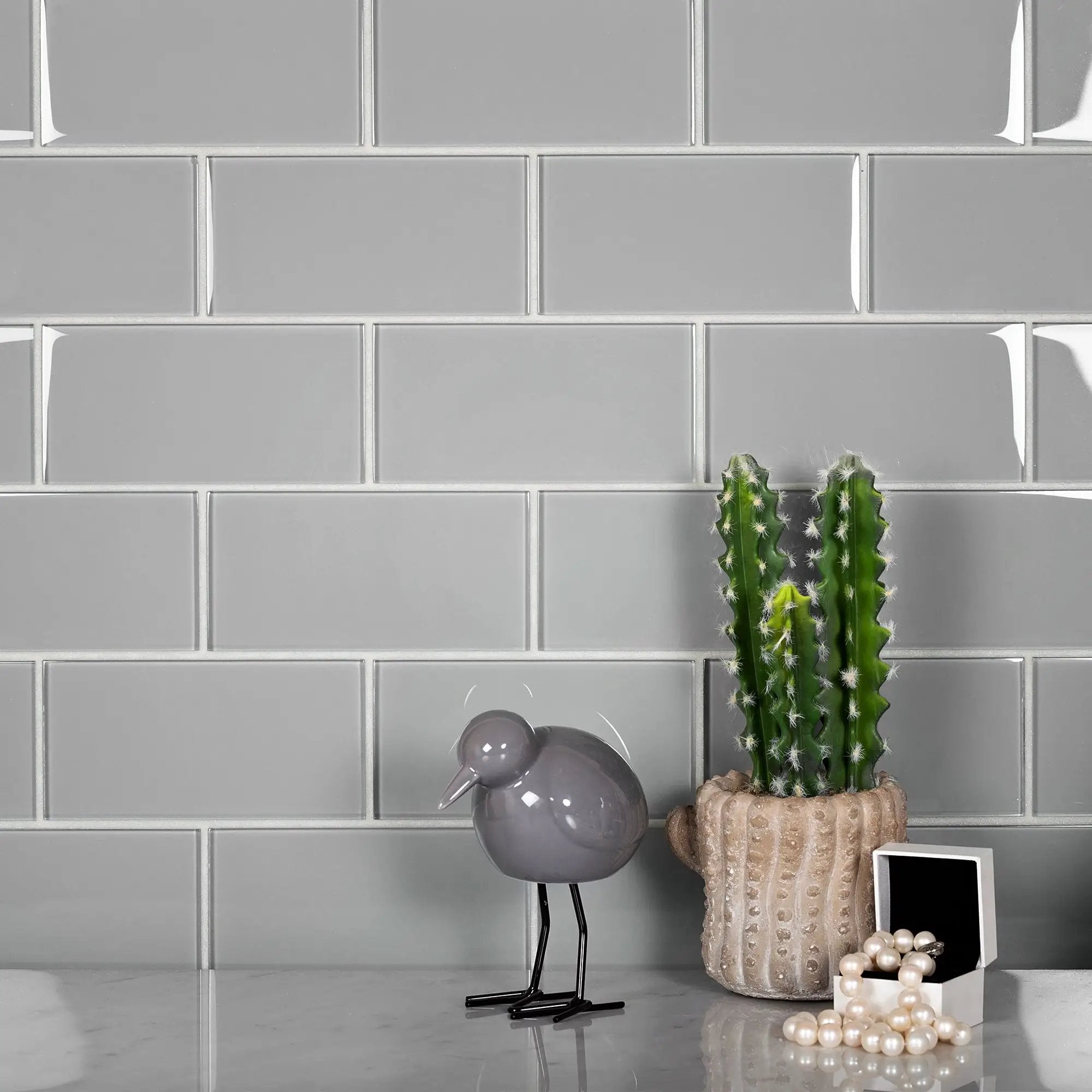 Gray 3x6 Glossy Subway Glass Tile (40 pack, 5 sq ft/case) by Apollo Tile