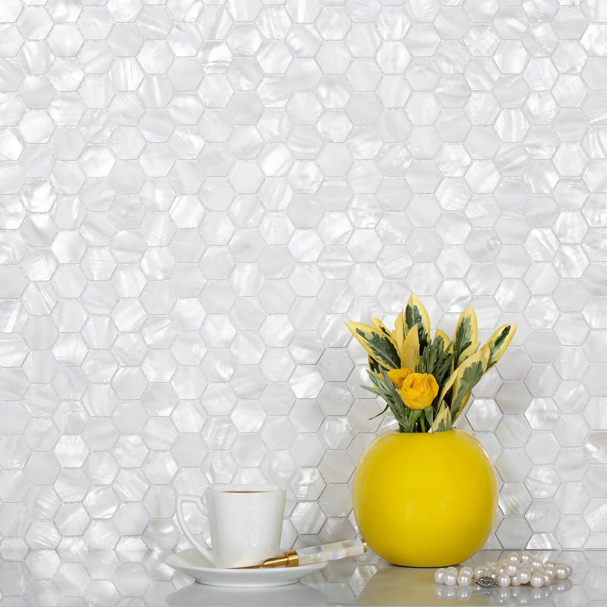 Chiffon White 12x12 Polished Hexagon Shell Mother of Pearl Mosaic Tile (20 pack, 18.69 sq ft/case) by Apollo Tile