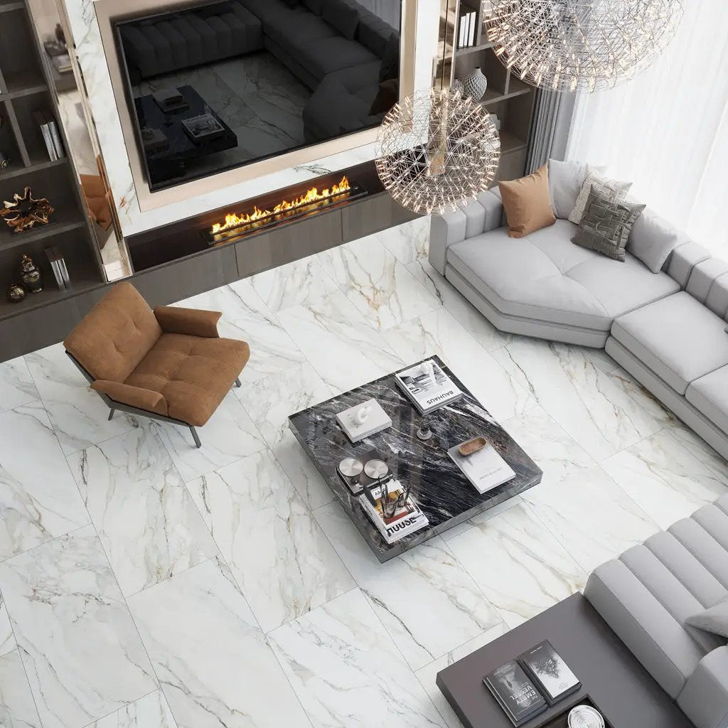 White with Gray Vein 24x48 Matte Porcelain Large Format Tile (2