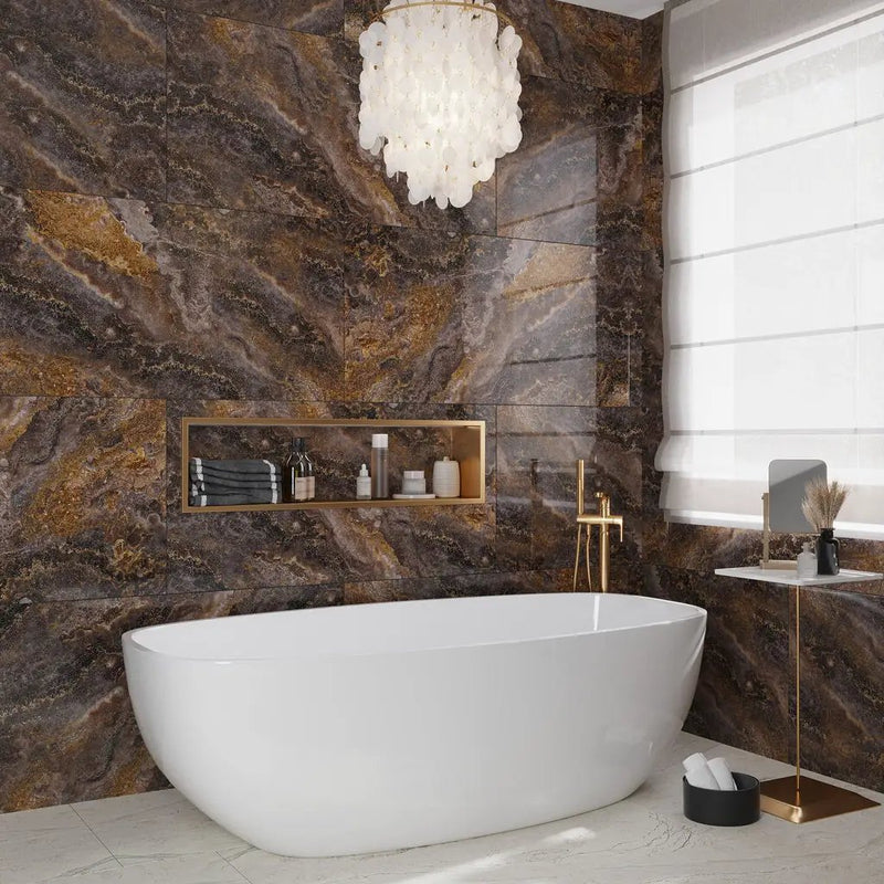 Brown 24x48 Polished Porcelain Large Format Tile (2 pack, 15.55 sq ft/case) by Apollo Tile