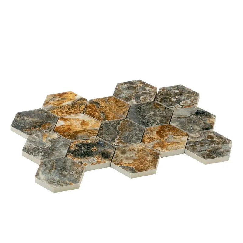 Brown 9x13 Polished Hexagon Porcelain Mosaic Tile (9 pack, 7.09 sq ft/case) by Apollo Tile