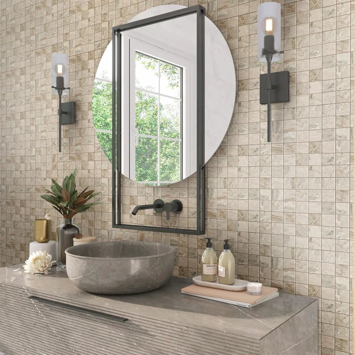 Beige 12x12 Matte Uniform Square Porcelain Mosaic Tile (6 pack, 5.81 sq ft/case) by Apollo Tile