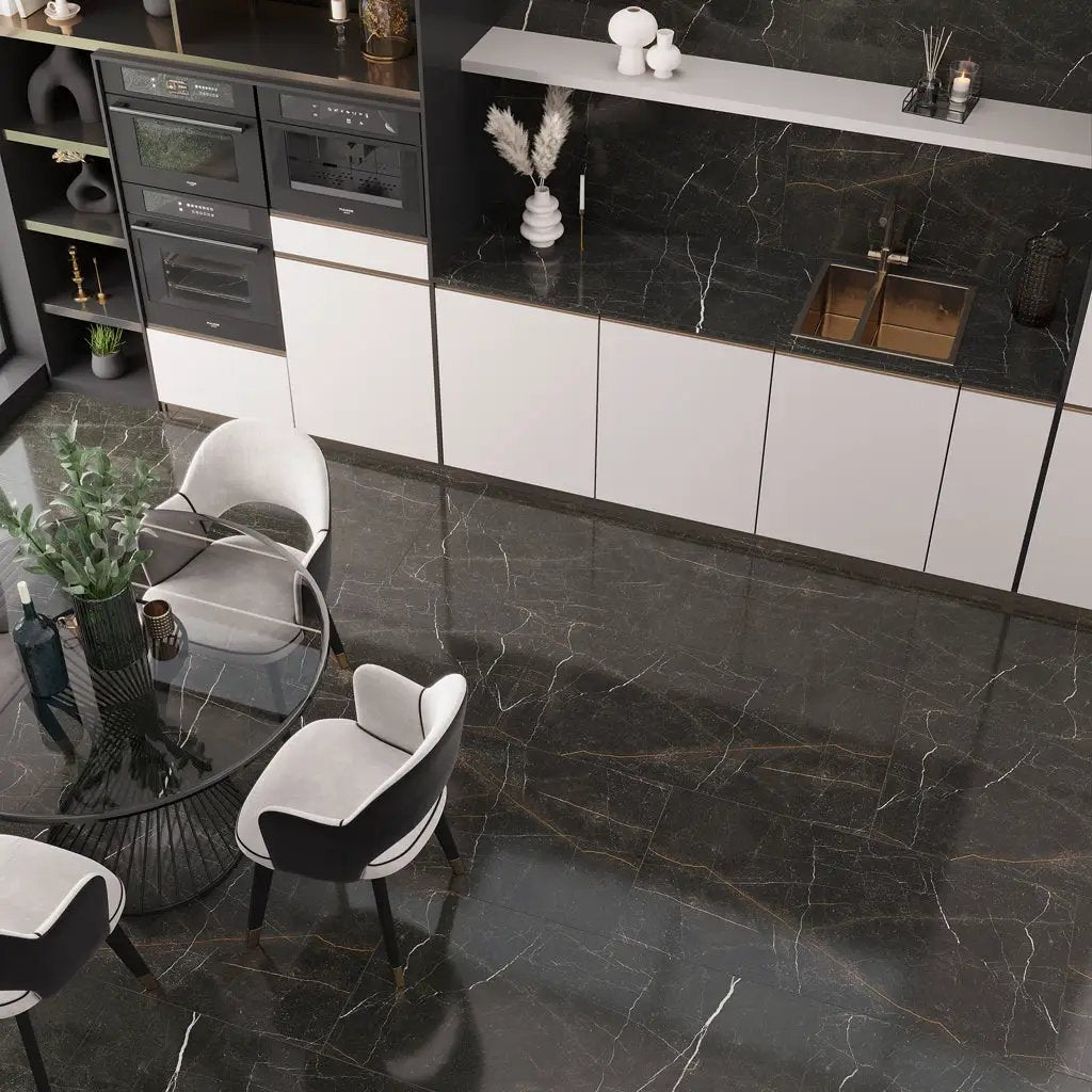 Sable Black 24x48 Polished Porcelain Large Format Tile (2 pack, 15.55 sq ft/case) by Apollo Tile