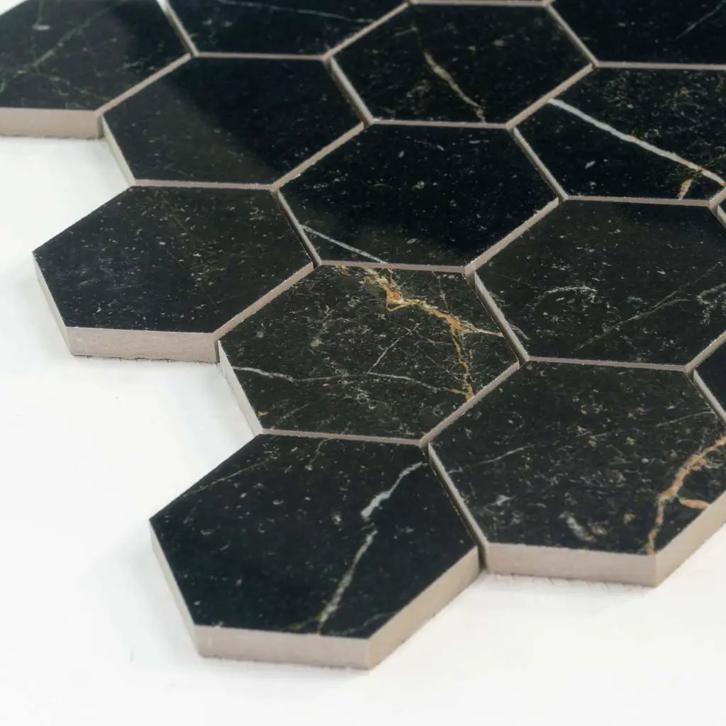 Sable Black 9x13 Polished Hexagon Porcelain Mosaic Tile (9 pack, 7.09 sq ft/case) by Apollo Tile