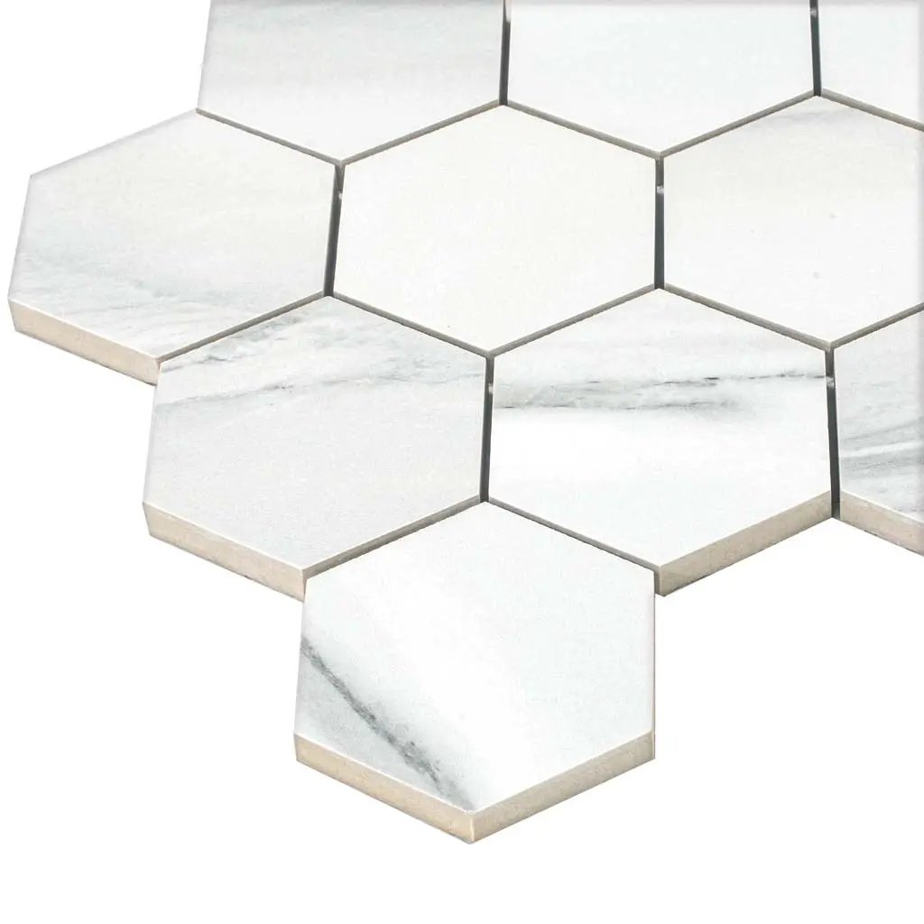Cotton White 9x13 Polished Hexagon Porcelain Mosaic Tile (9 pack, 7.09 sq ft/case) by Apollo Tile
