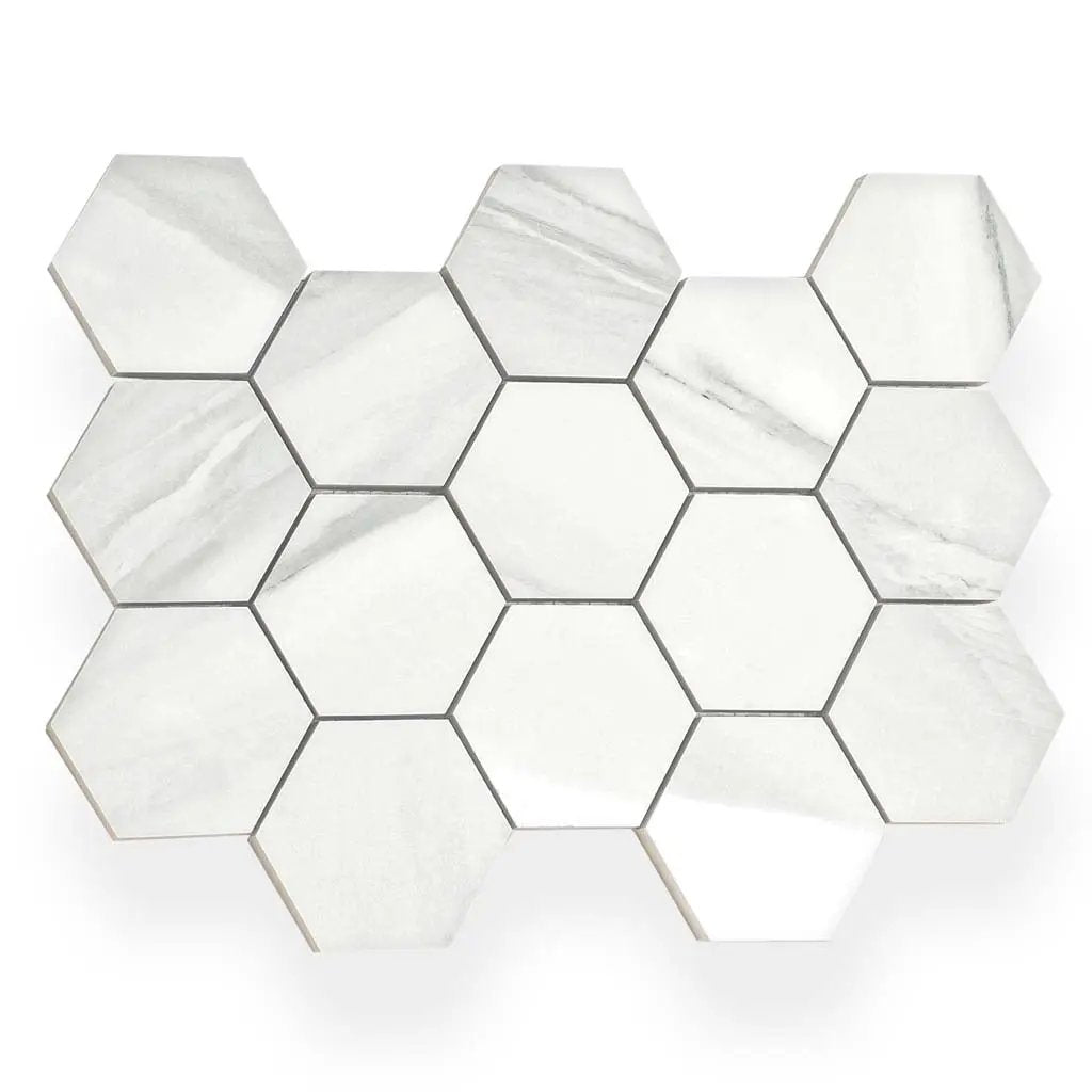 Cotton White 9x13 Polished Hexagon Porcelain Mosaic Tile (9 pack, 7.09 sq ft/case) by Apollo Tile