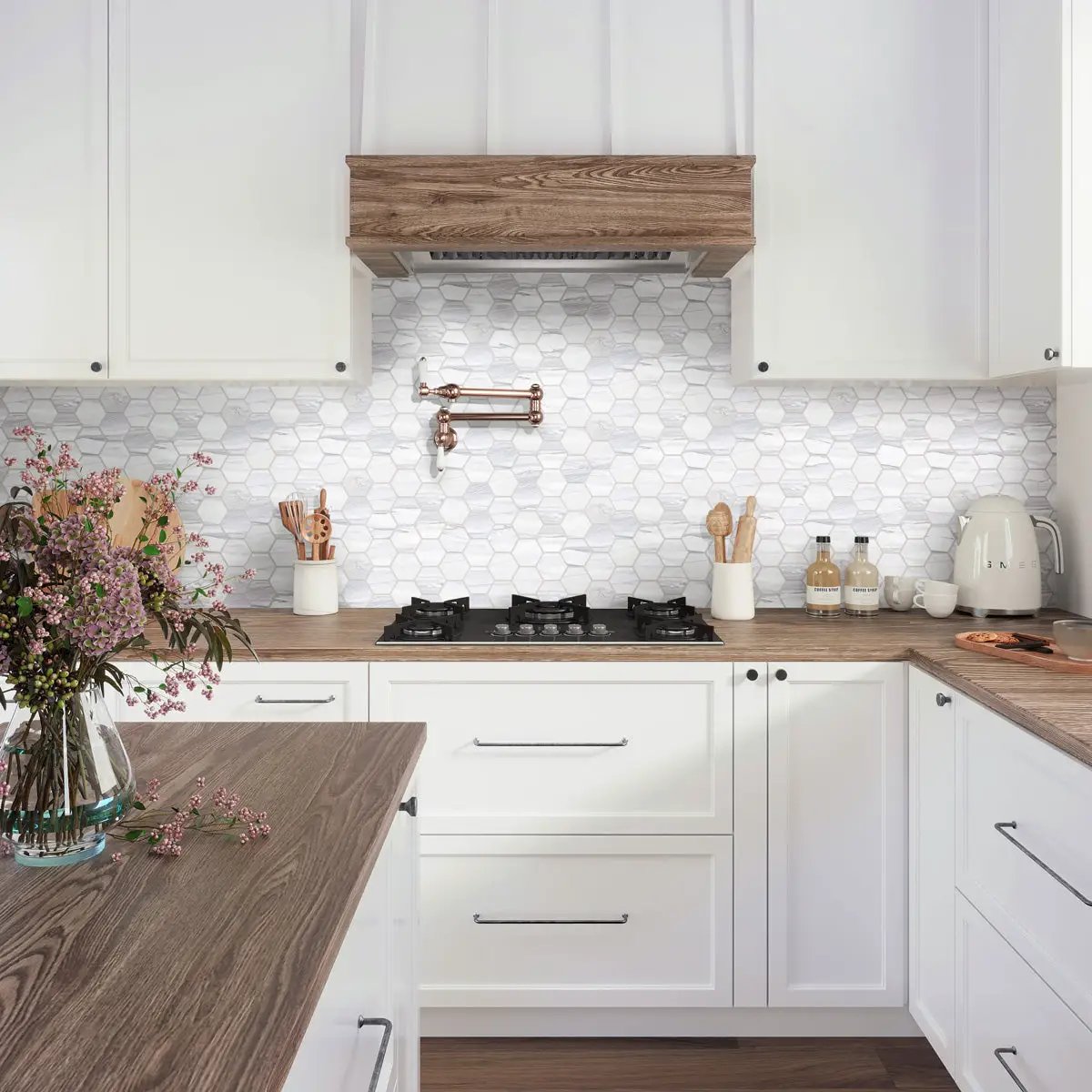 Cotton White 9x13 Polished Hexagon Porcelain Mosaic Tile (9 pack, 7.09 sq ft/case) by Apollo Tile