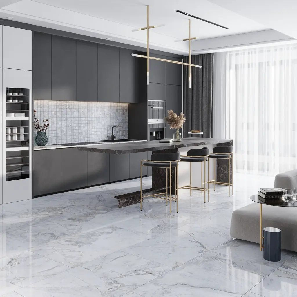 Pale Gray 24x48 Polished Porcelain Large Format Tile (2 pack, 15.5 sq ft/case) by Apollo Tile