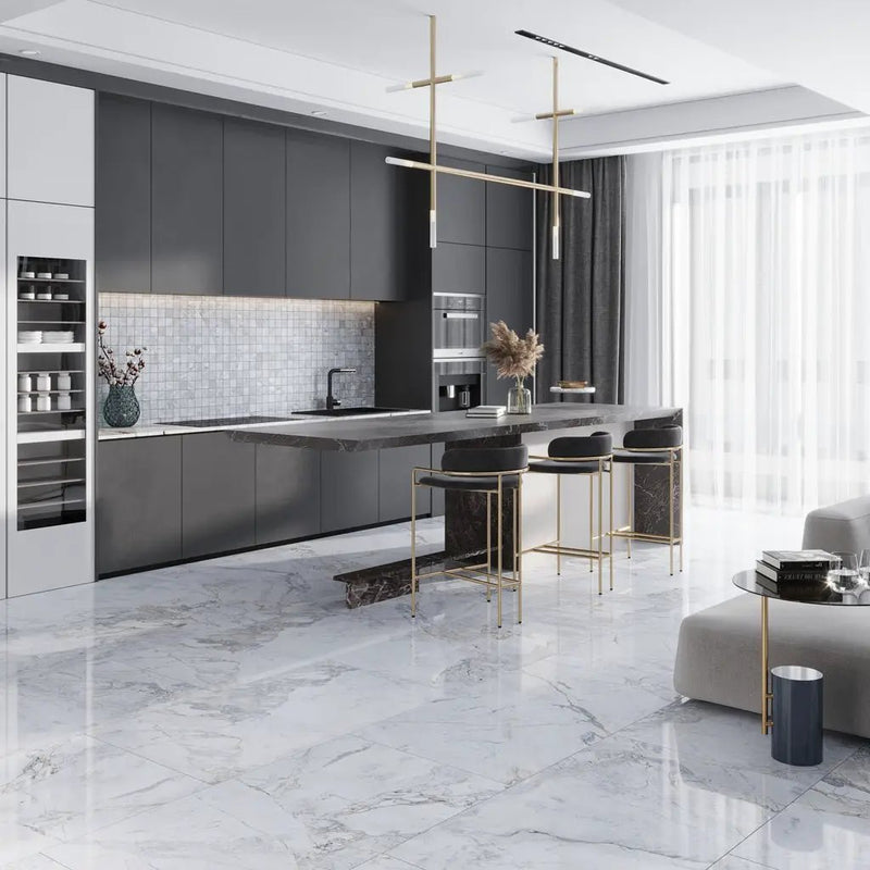 Pale Gray 24x48 Polished Porcelain Large Format Tile (2 pack, 15.5 sq ft/case) by Apollo Tile
