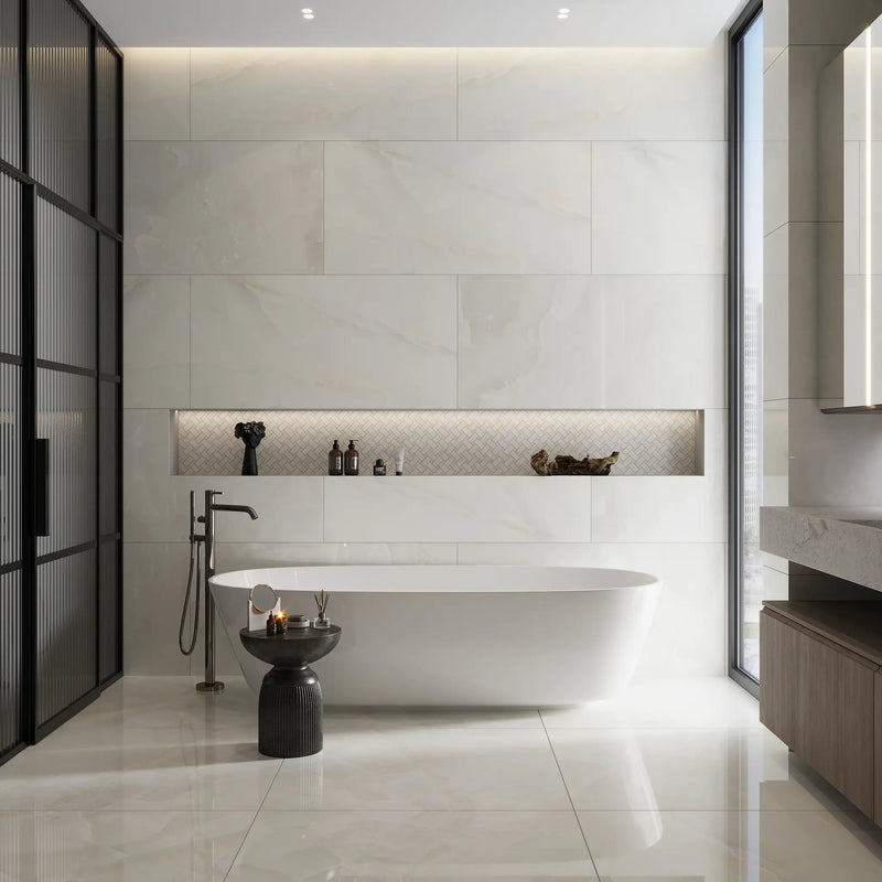 Alabaster White 12x12 Matte Basketweave Porcelain Mosaic Tile (5 pack, 4.84 sq ft/case) by Apollo Tile