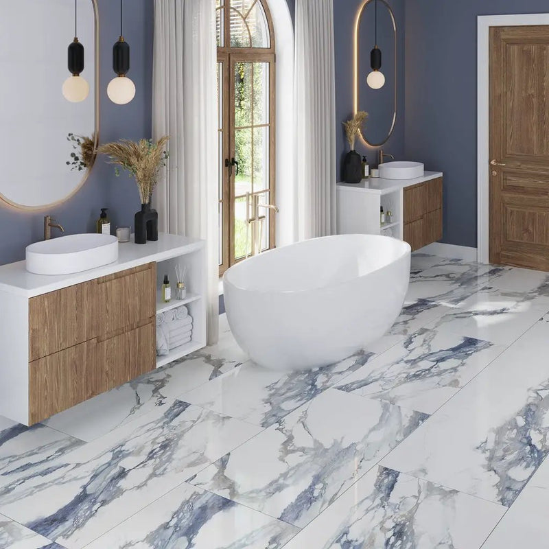 Air Superiority Blue 24x48 Polished Porcelain Large Format Tile (2 pack, 15.12 sq ft/case) by Apollo Tile
