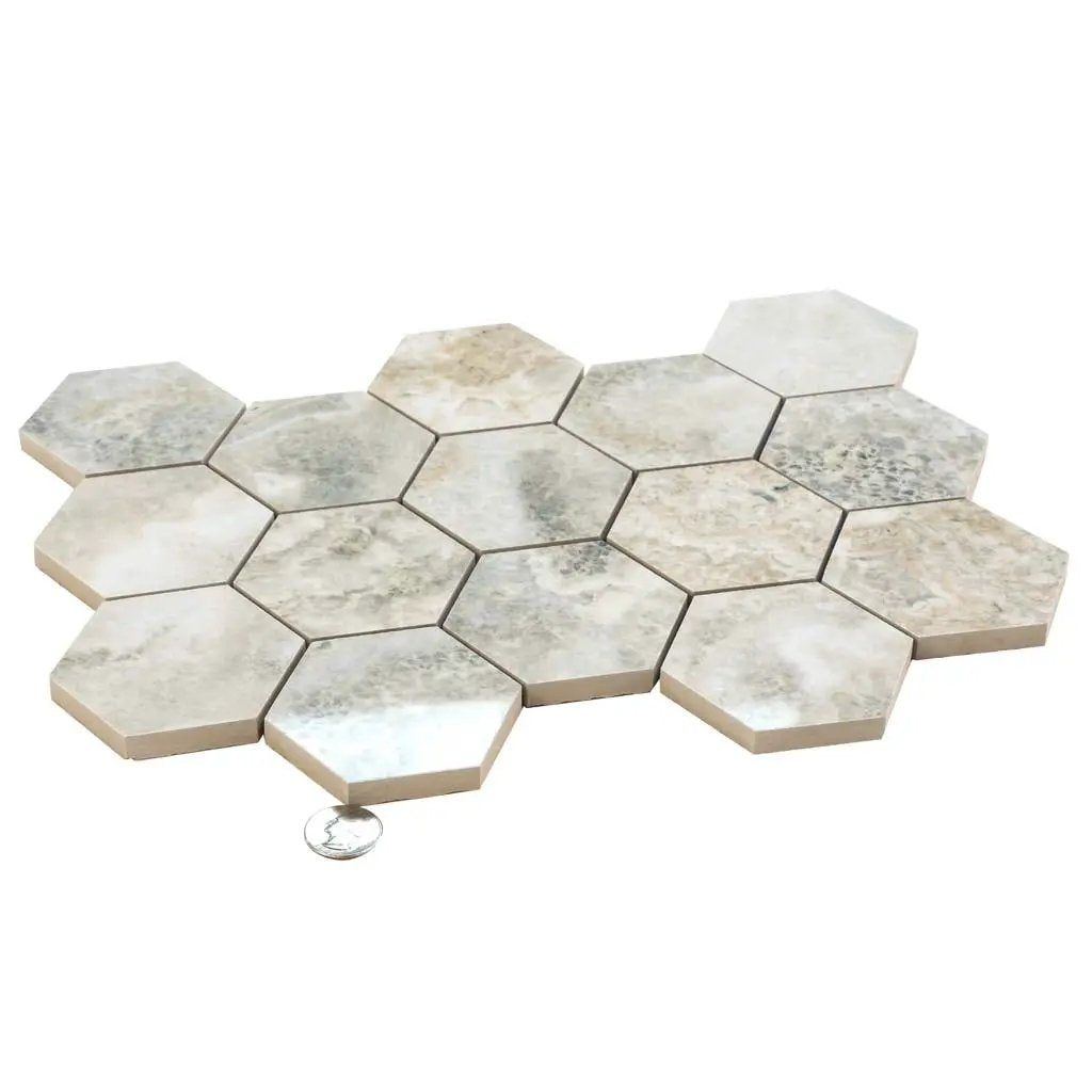 Light Taupe Beige 9x13 Polished Hexagon Porcelain Mosaic Tile (9 pack, 7.09 sq ft/case) by Apollo Tile