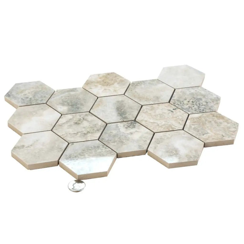 Light Taupe Beige 9x13 Polished Hexagon Porcelain Mosaic Tile (9 pack, 7.09 sq ft/case) by Apollo Tile
