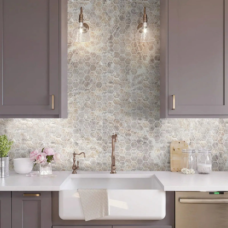 Light Taupe Beige 9x13 Polished Hexagon Porcelain Mosaic Tile (9 pack, 7.09 sq ft/case) by Apollo Tile