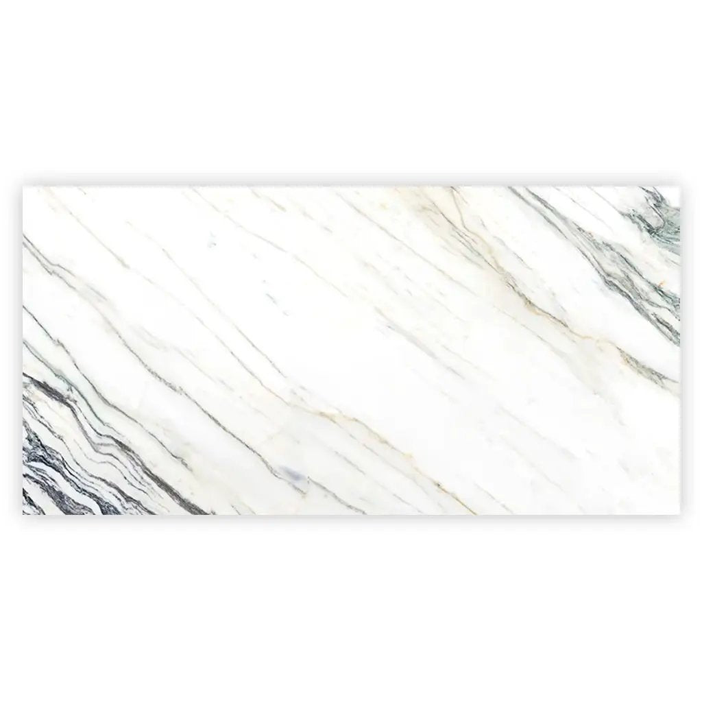 Ivory white with Green Vein 24x48 Polished Porcelain Large Format Tile (2 pack, 15.5 sq ft/case) by Apollo Tile